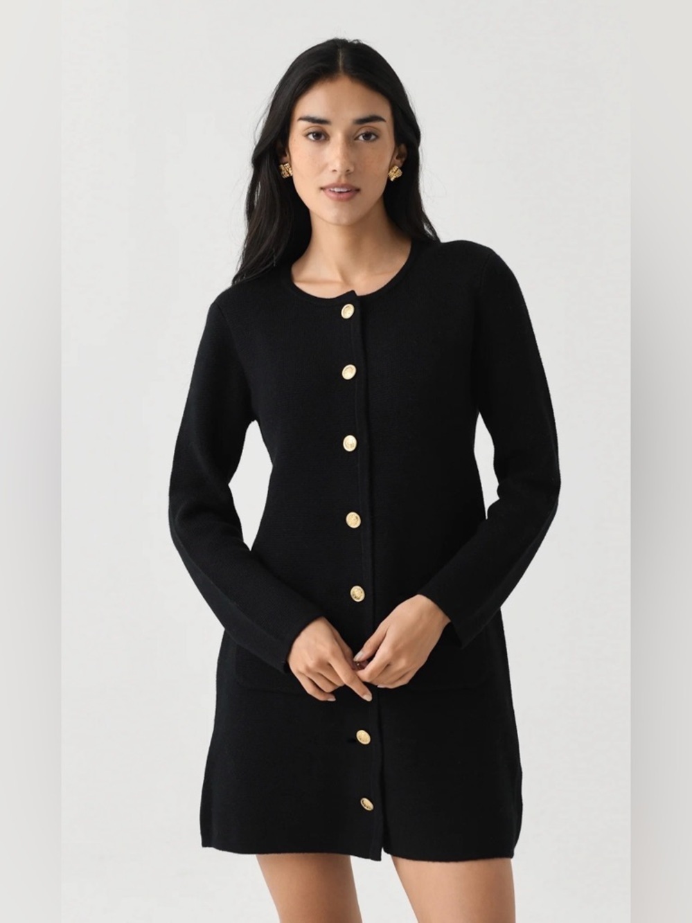 ALEX MILL Paris Sweater Dress Black Button Front Size L
